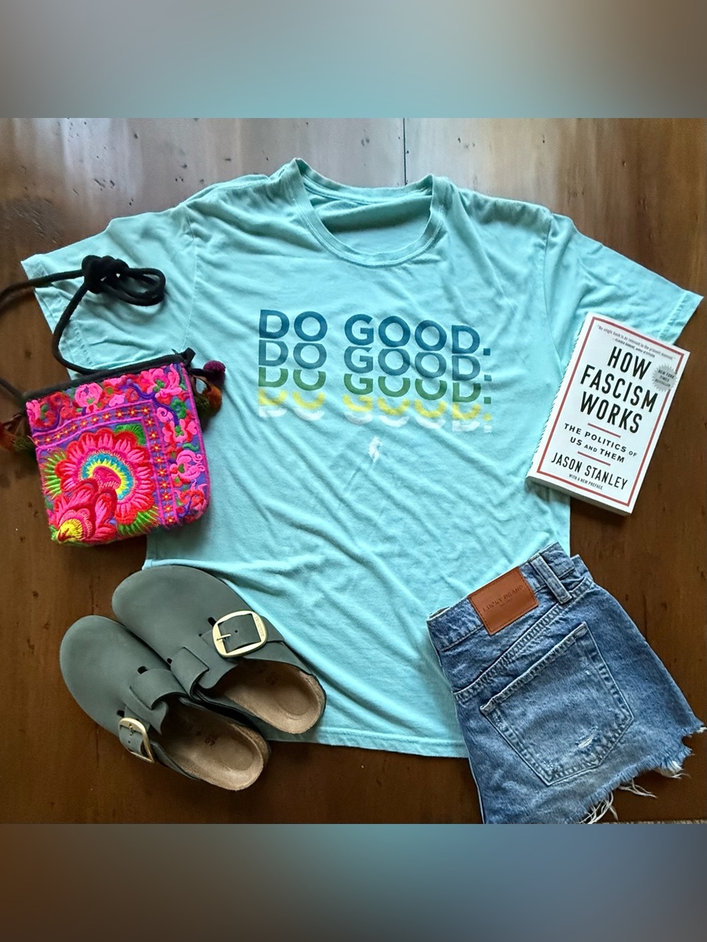 Granola Girl Outdoor Summer Cool Girl Light Blue Do Good Graphic Tee
